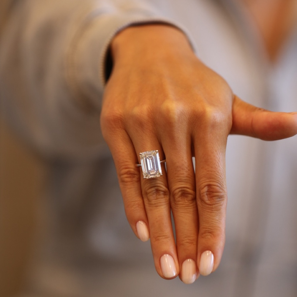 10.55 carat emerald cut diamond ring white gold